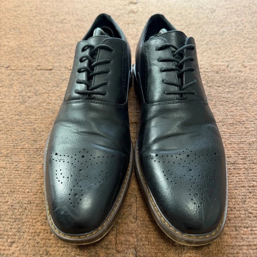 Giorgio‎ Brutini Mens Black Leather Medallion Toe Oxford Dress Shoes Memory Foam